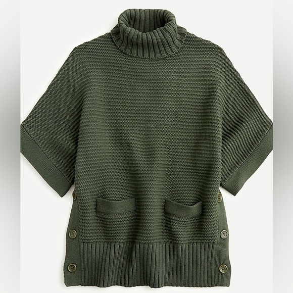 J. Crew Turtleneck Poncho Sweater in Dark Green - Picture 1 of 9